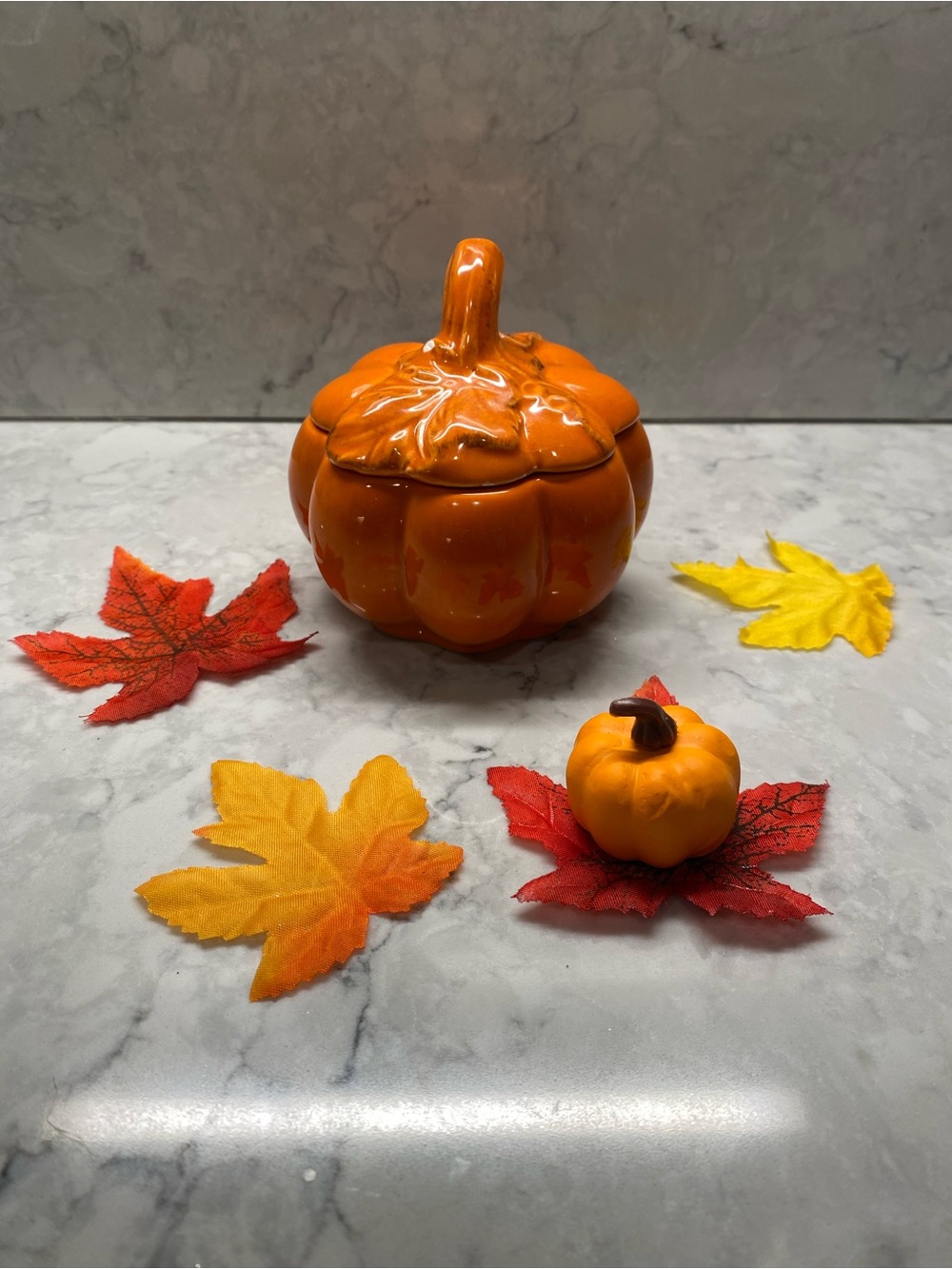 Ceramic Pumpkin Jar With Autumn Decor